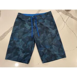 prAna Board Shorts Blue Geometric Mens Sz 32
